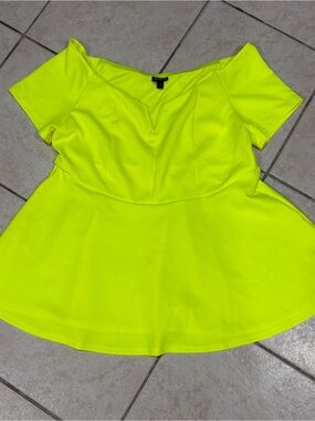 torrid scuba Neon Yellow Off-Shoulder v bar Peplum Top